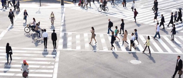 People walking on busy street