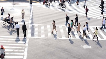 People walking on busy street