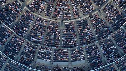 Overhead view of audience watching an event