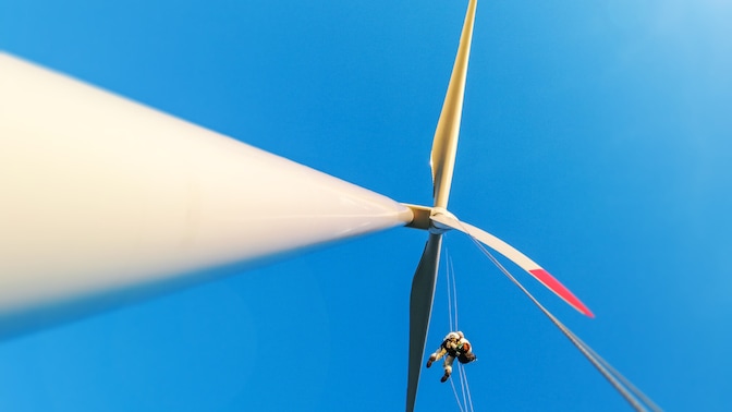 Wind turbine viewed from below