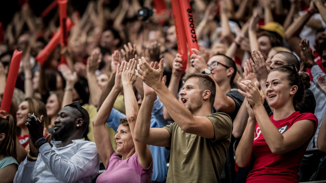 A crowd in a stadium