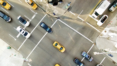 Aerial view of traffic at crossroads