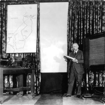 Man demonstrating television transmission