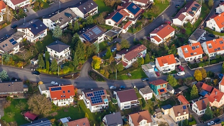 Overhead view of residential housing area
