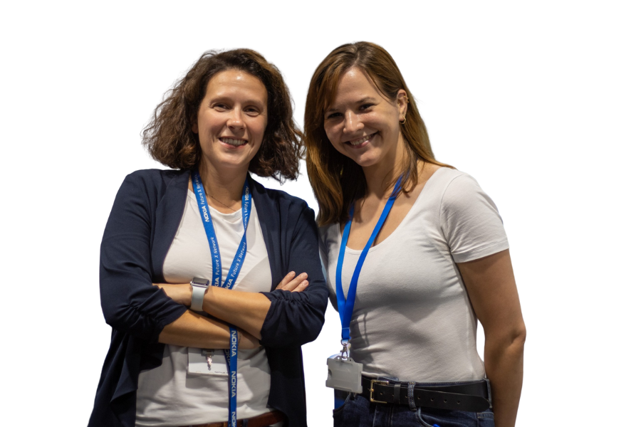 two woman smiling