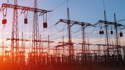 A picture of a power plant in evening light.