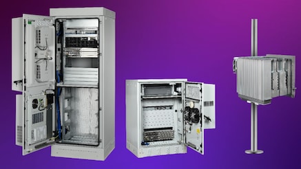 Three electronic appliances with a purple background.
