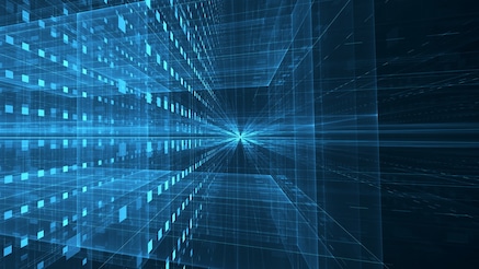An abstract image with blue see-through squares overlapping.