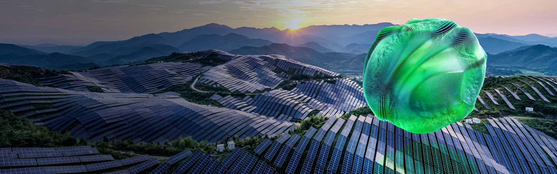 An image showing hills with solar panels.