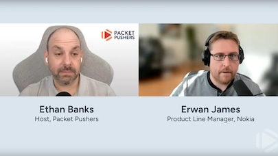 Ethan Banks and Erwan James discussing Nokia's SR Linux AI Assistant on a video call.