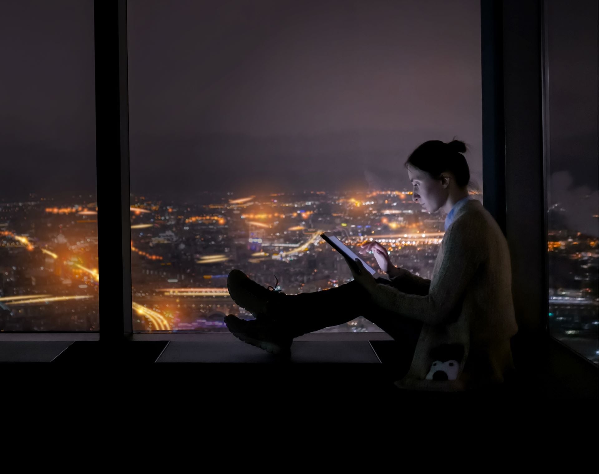 women using table in the night