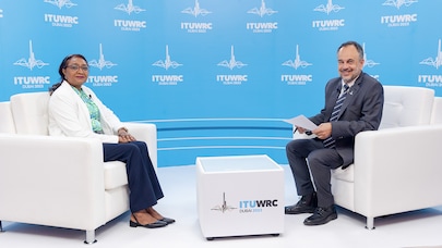 Eiman Mohyeldin, Head, Spectrum Standardization, Nokia being interviewed by Maximillian Jacobson-Gonzalez