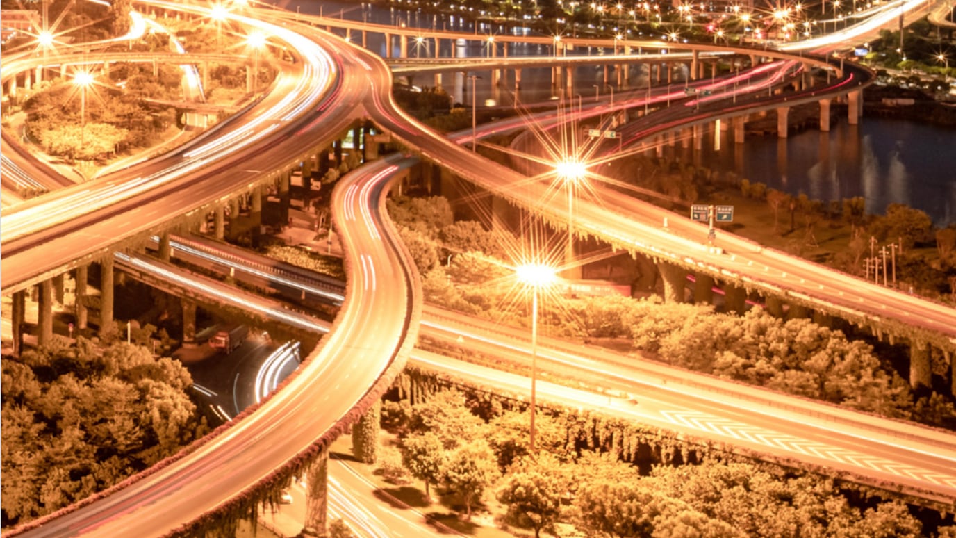 Network of flyovers at night