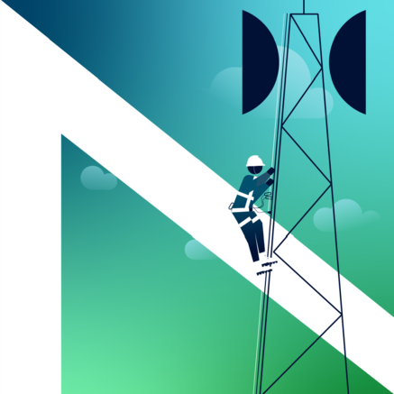 Graphic of engineer working on a tower