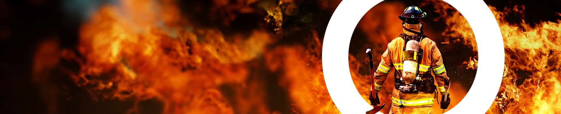 Fireman facing raging fire