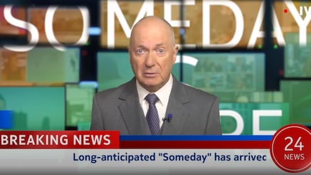 TV presenter in studio presenting news