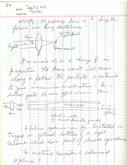 An excerpt from Ashkin's Bell Labs notebook dated September 8, 1969