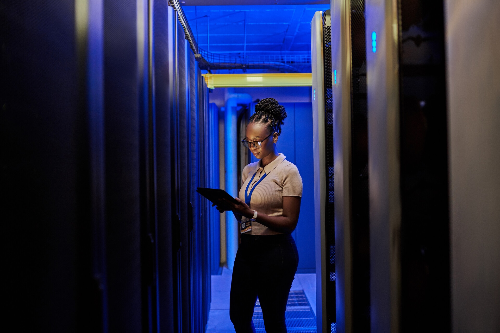 women in server room