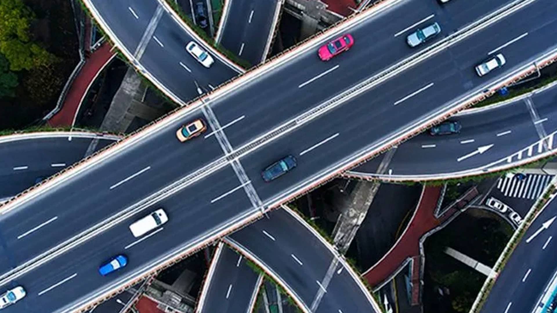 Aerial view of a busy highway