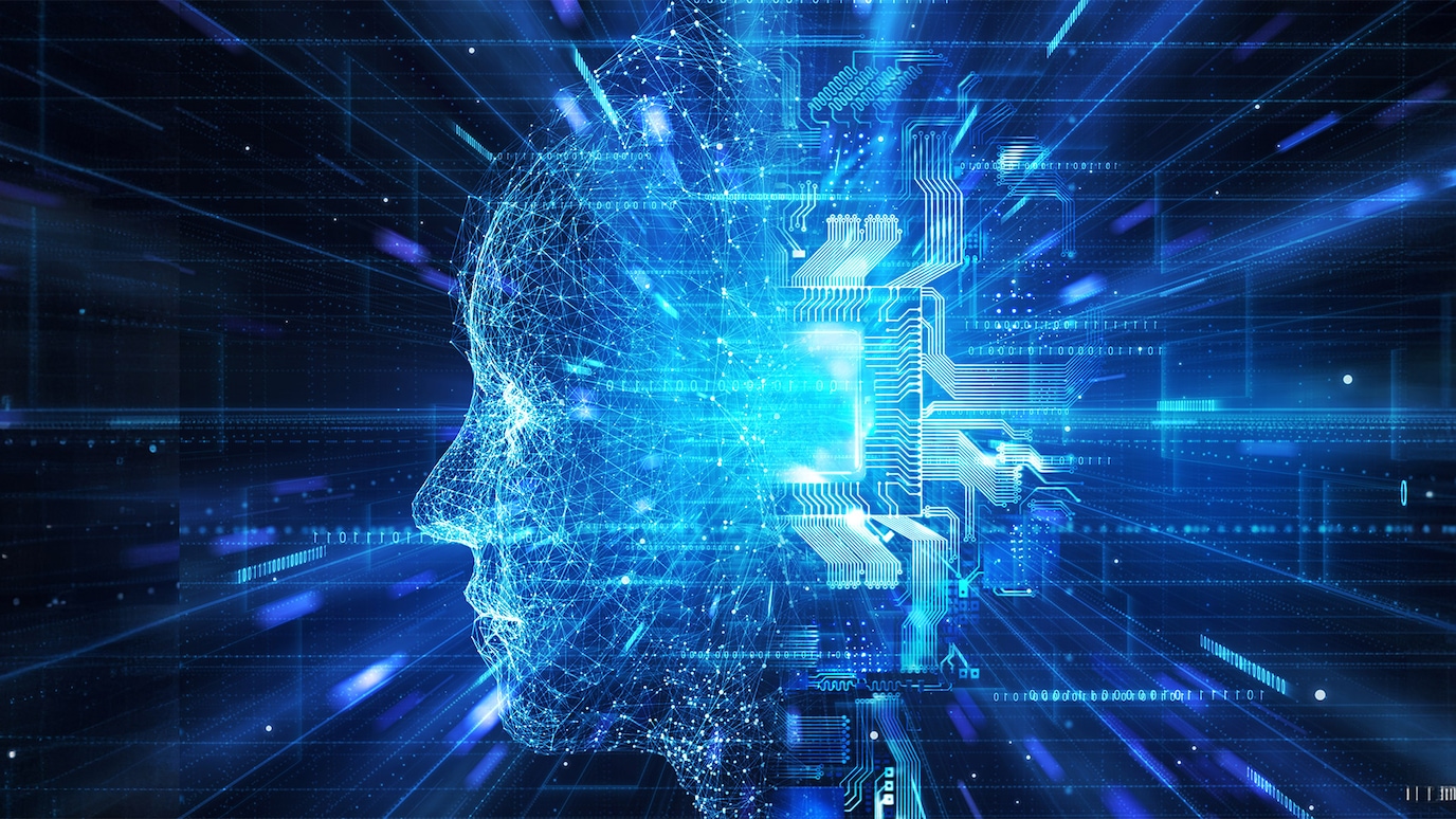 Graphic of chip inside wireframe head