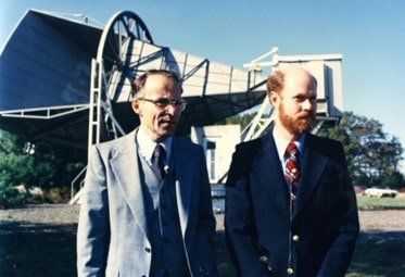 Arno Penzias (left) and Robert Wilson (right) in front of the Holmdel Horn Antenna
