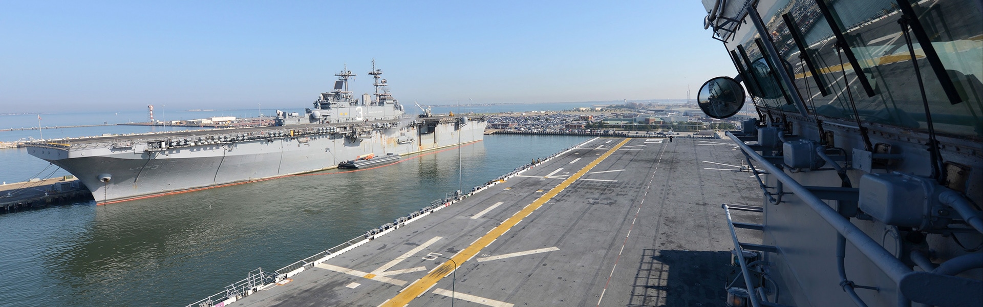Aircraft carrier at dock 