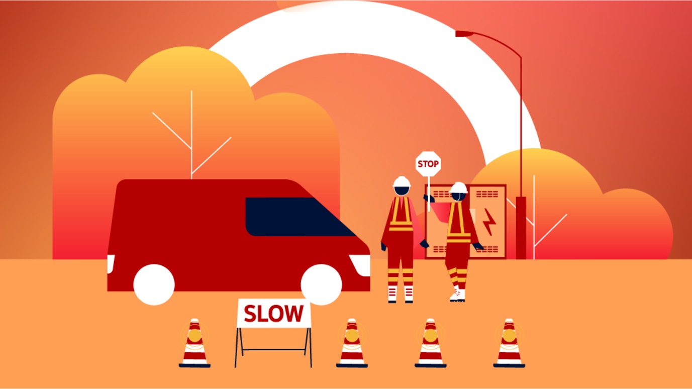 Illustration of workers on street