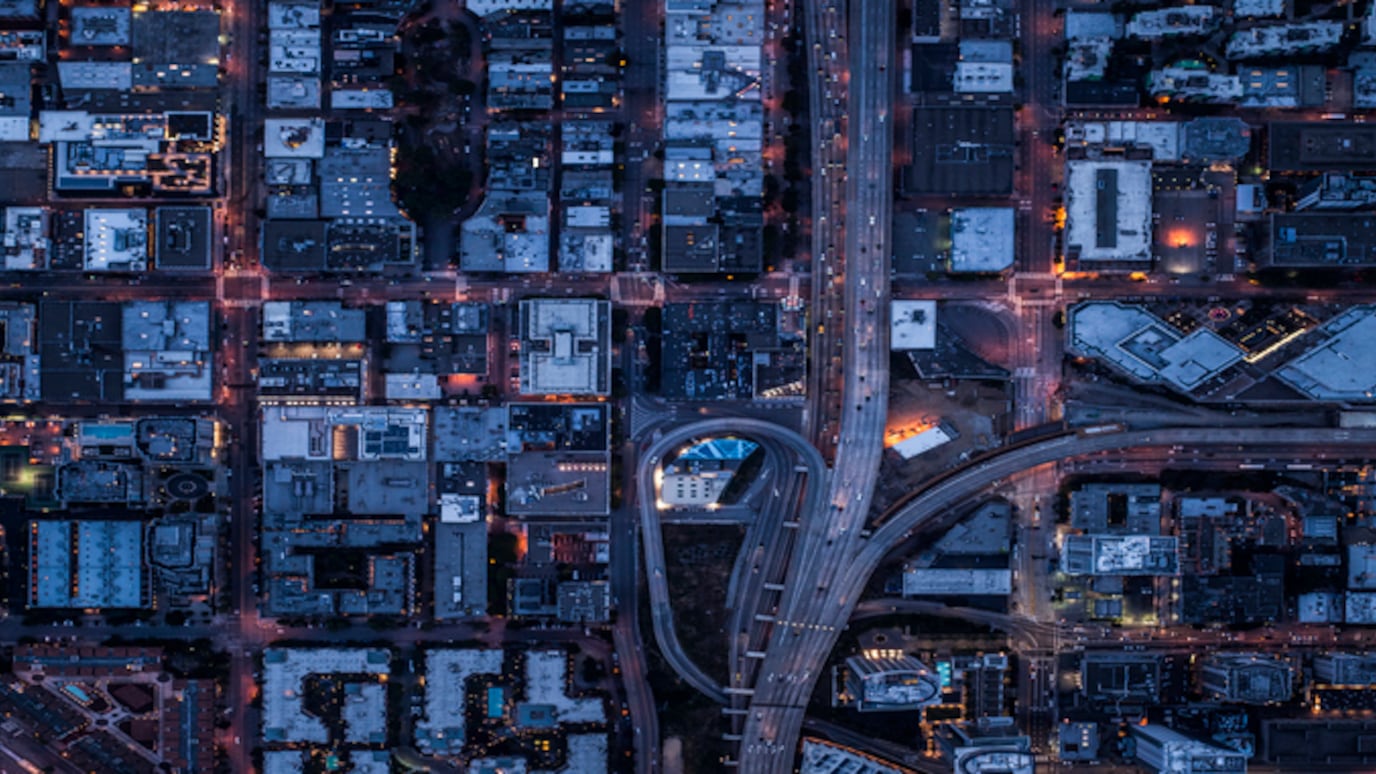 Ariel view of San Francisco, USA at night.