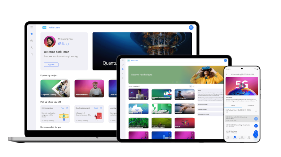 Nokia Learn displayed in laptop, tablet and smartphone