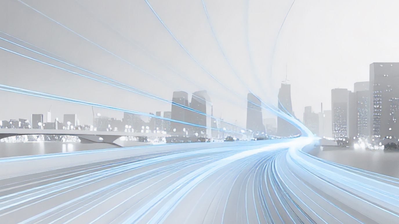Concept illustration of fiber connection running through city