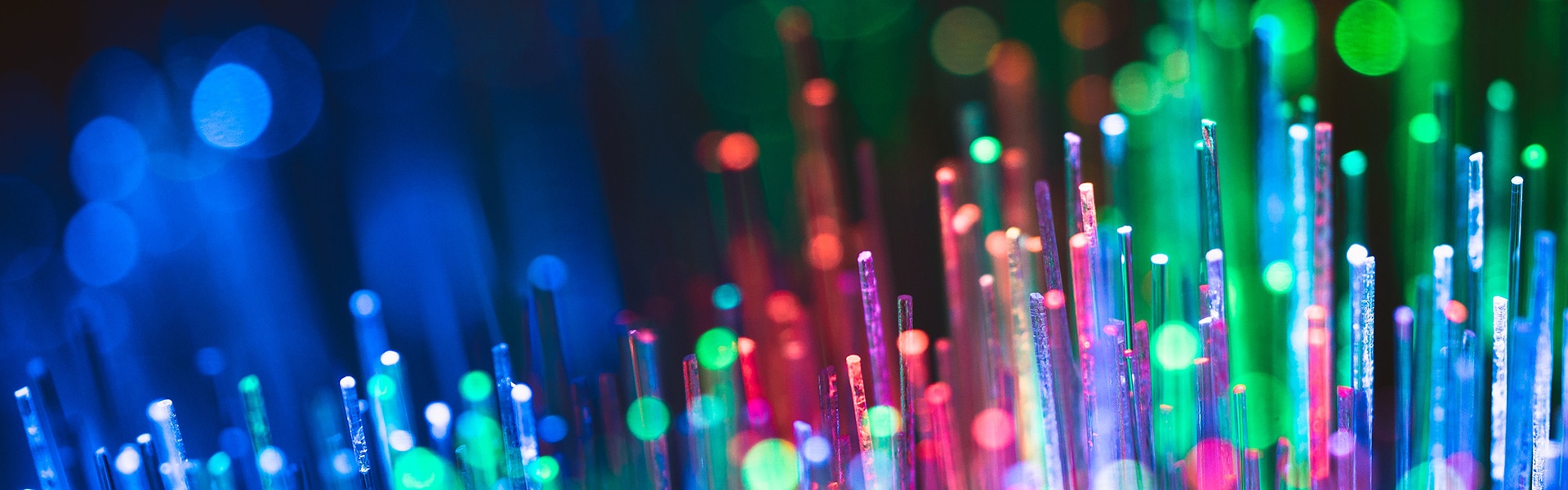 Close-up view of multi-coloured fibre optic cables
