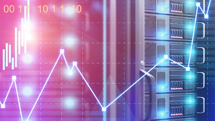 Data center server visual with graph overlay