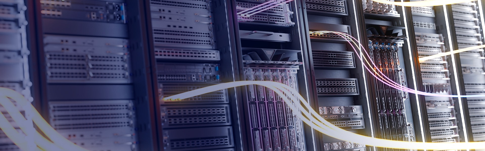 Server racks emitting light