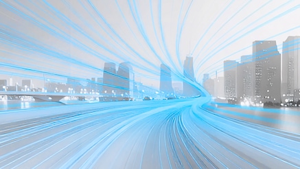 Concept illustration of fiber connection running through city