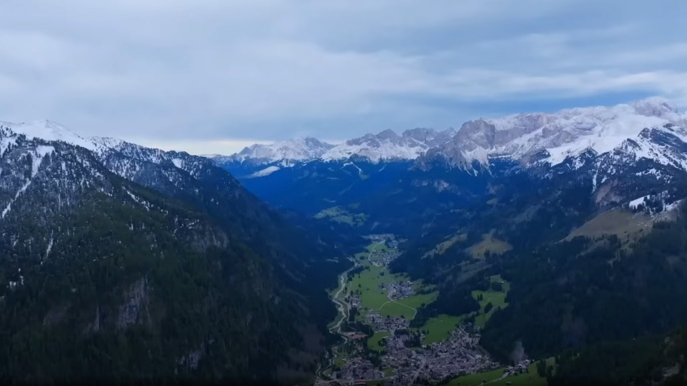 Village nestled valley between mountains