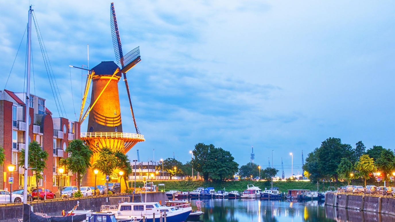 Windmill overlooking marina
