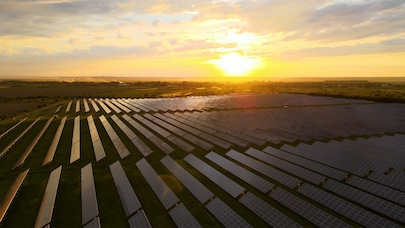 Solar panels at sunset