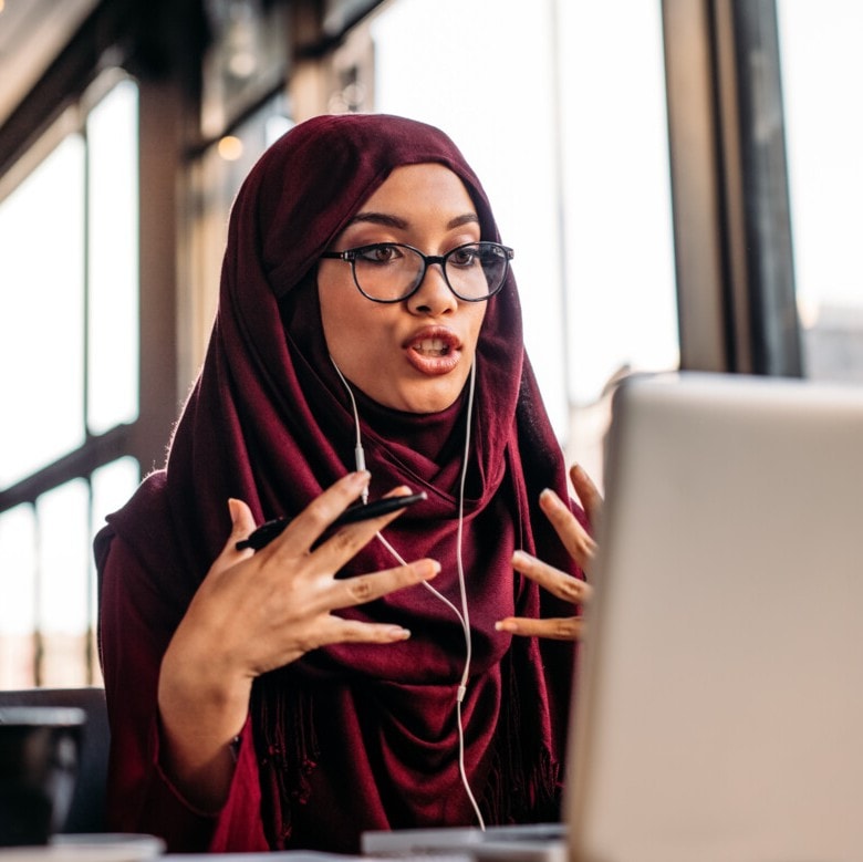 A person taking part in the online interview