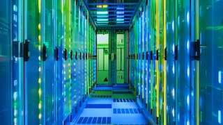 Data server racks in a corridor