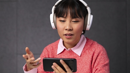 girl with mobile and headphone