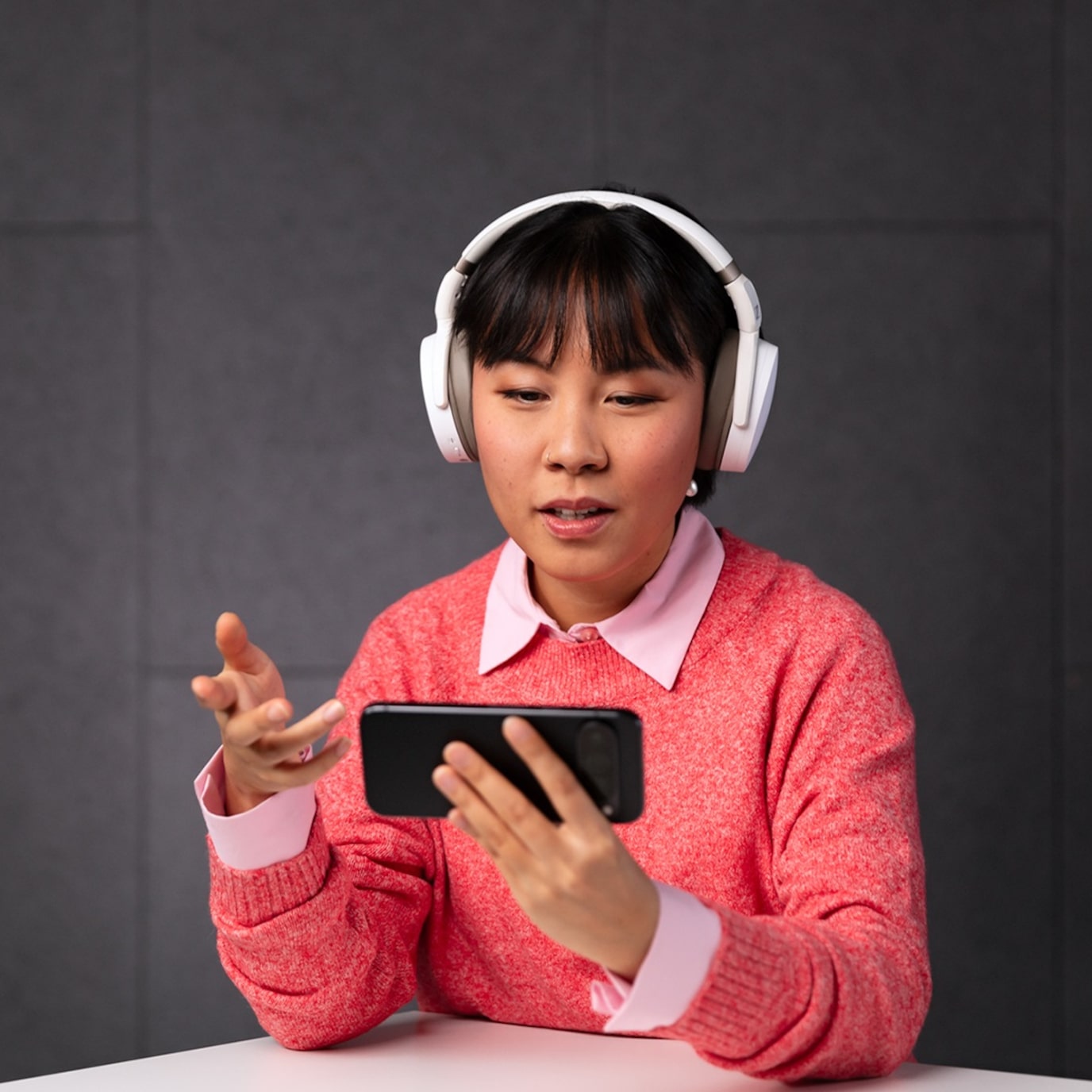 girl with mobile and headphone