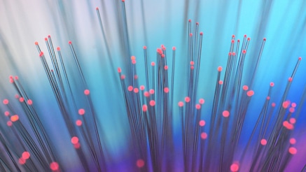 Red-tipped fiber optic cables fanning out
