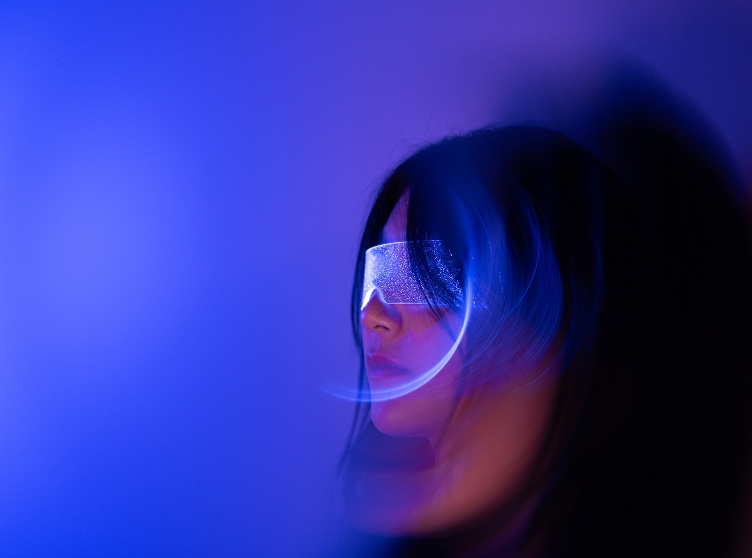 Woman wearing augmented reality glasses