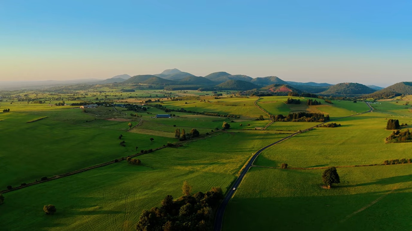 green field and hills