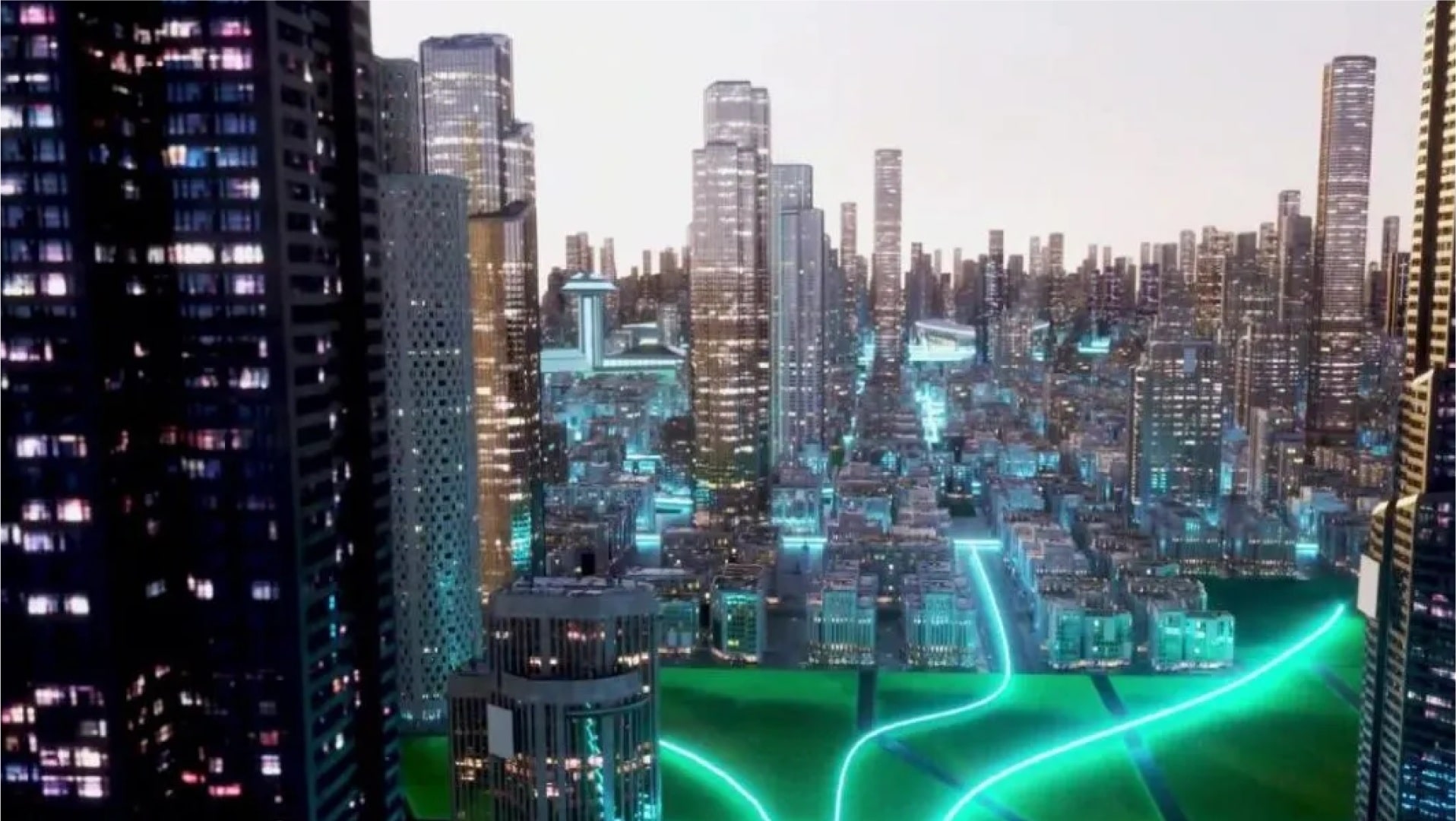 city and digital waves