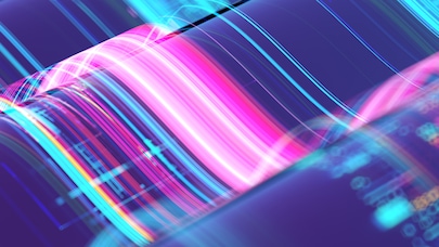 Abstract image of colorful light waves and data patterns symbolizing high-speed optical transport technology.