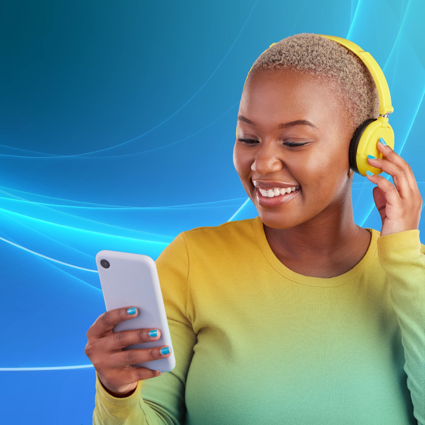 women with headset and phone