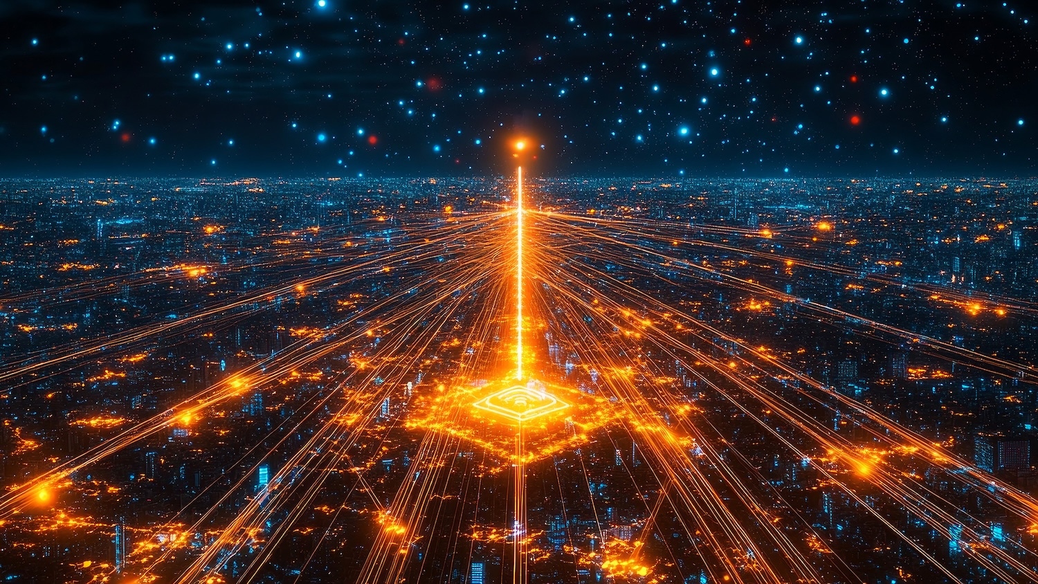 Futuristic city night top view 