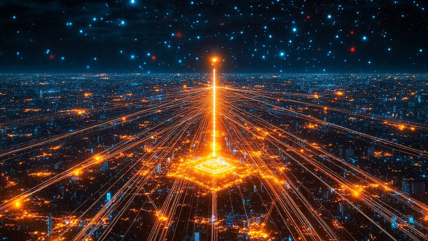 Futuristic city night top view 