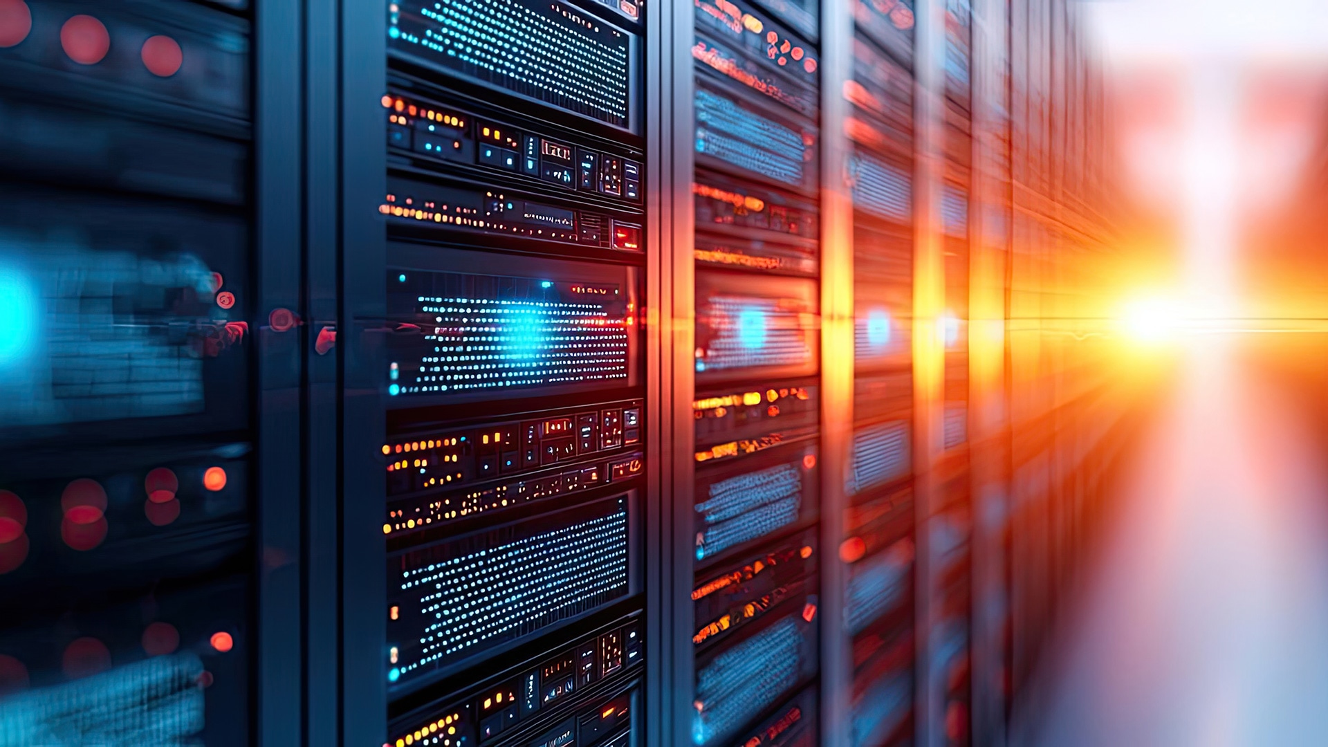 data center with glowing rack